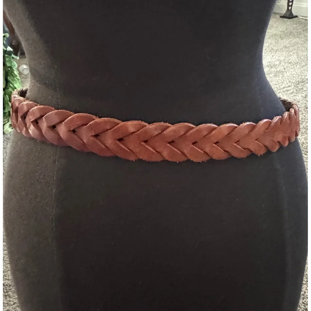 Womens VTG Braided Belt Leather Brass Buckle Boho Western sz 40 no holes Mexico